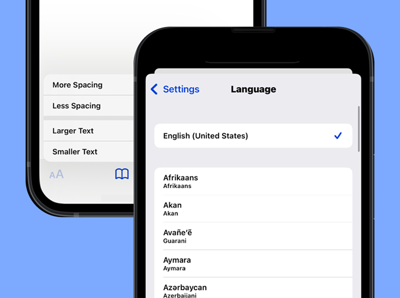 Screenshot of the Capption app showing available language translations.